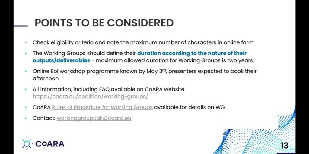 Points of Consideration CoARA Proposal Call 2023 for Working Groups and National Chapters